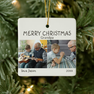 Merry Christmas Grandpa Photo Year Ceramic Ornament
