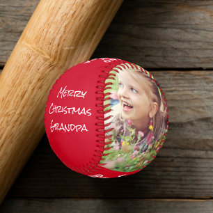 Merry Christmas Grandpa Red Photo Baseball