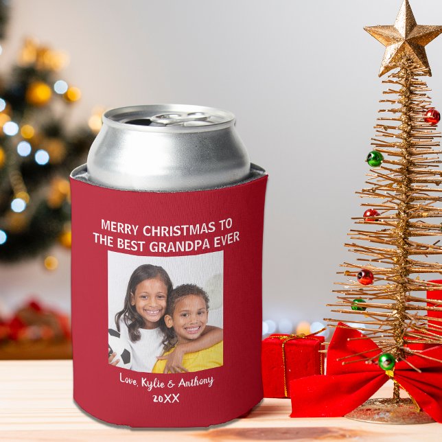 Merry Christmas Grandpa Red Photo Can Cooler (Creator Uploaded)