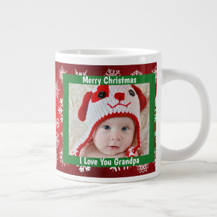 Merry Christmas Grandpa, Red & White, Custom Photo Large Coffee Mug