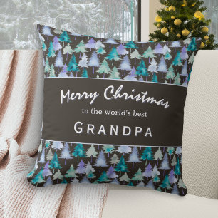 Merry Christmas Grandpa Watercolor Forest Trees Cushion