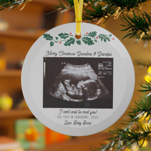 Merry Christmas Grandparent Pregnancy Ultrasound Glass Tree Decoration