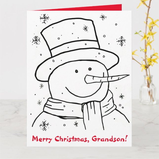 Merry Christmas Grandson Snowman Coloring Book Card (Yellow Flower)