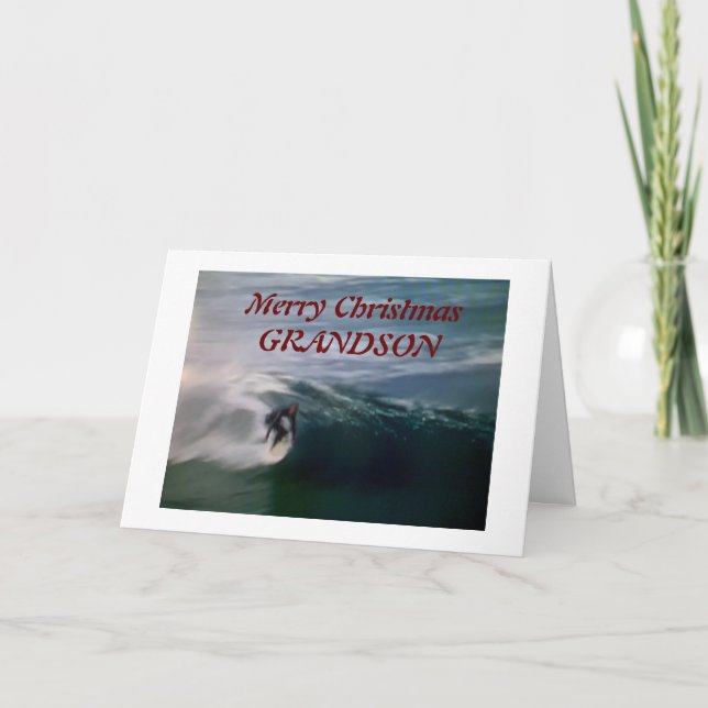 *MERRY CHRISTMAS* GRANDSON (SURFING AT THE BEACH) CARD (Front)