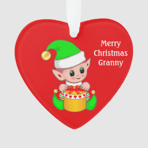 Merry Christmas Granny & Cute Christmas Elf Ornament