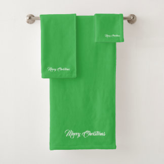 Merry Christmas Grass Green Bath Towel Set