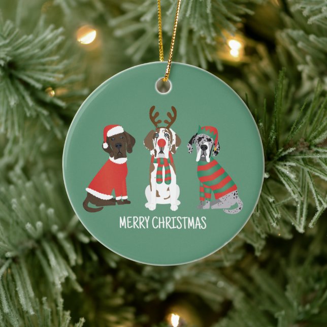 Merry Christmas Great Dane Dogs Ceramic Tree Decoration (Tree)