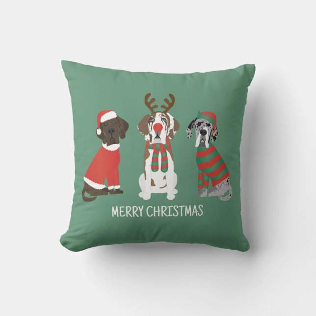 Merry Christmas Great Dane Dogs Cushion (Front)