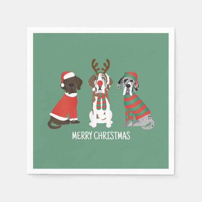Merry Christmas Great Dane Dogs Napkin (Front)