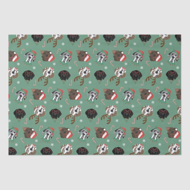 Merry Christmas Great Dane Dogs Tissue Paper (Front)