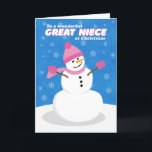 Merry Christmas Great Niece Cute Snowman Holiday Card<br><div class="desc">This adorable snowgirl is seasick the beautiful snowflakes falling all around on a chilly winter day. The cute way to wish your great starts Merry Christmas!</div>