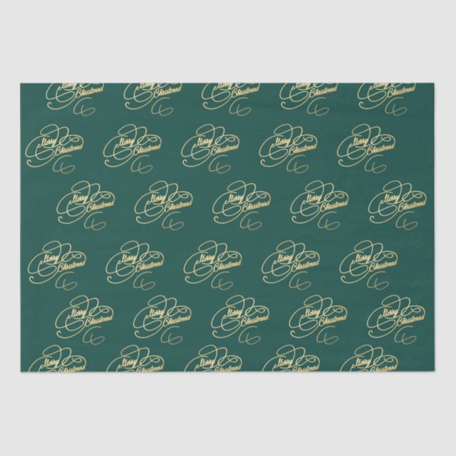 Merry Christmas green and gold elegant script Tissue Paper (Front)