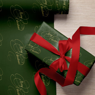 Merry Christmas green and gold elegant script Wrapping Paper