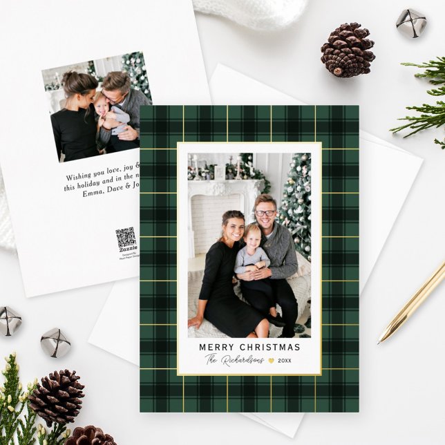 Merry Christmas Green and Gold Tartan Plaid Photo (Creator Uploaded)