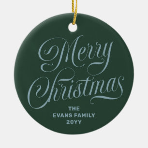 Merry Christmas green and light blue one photo Ceramic Tree Decoration