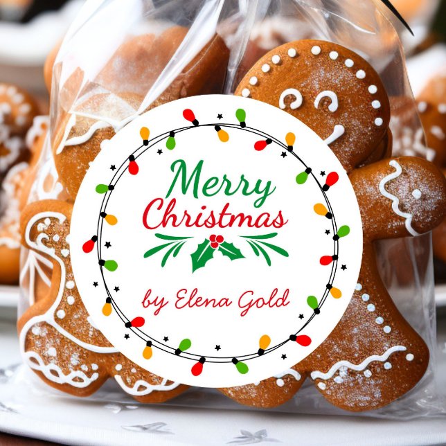 Merry Christmas Green and Red Classic Round Sticker (Creator Uploaded)