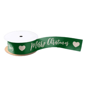 Merry Christmas Green and White Traditional Satin Ribbon