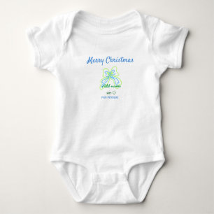 Merry christmas green blue bow add family name tex baby bodysuit