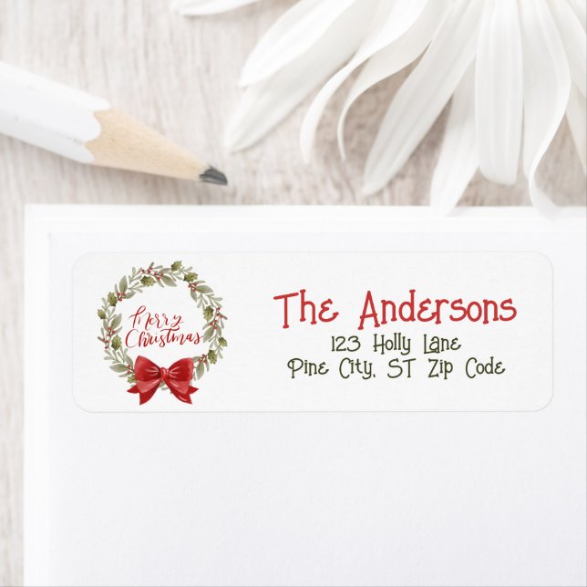 Merry Christmas Green Botanicals Red Holly Wreath (Insitu)