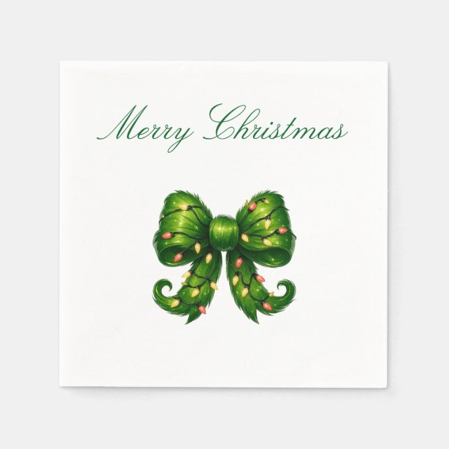 Merry Christmas Green Bow Holiday Napkin (Front)