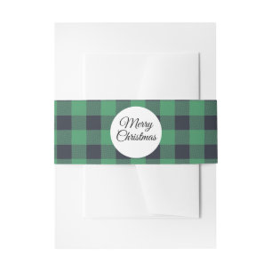 Merry Christmas Green Buffalo Black Plaid Pattern Invitation Belly Band