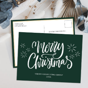Merry Christmas Green Calligraphy Business Modern Holiday Postcard