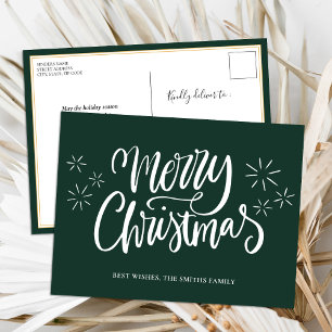 Merry Christmas Green Calligraphy Modern Non Photo Holiday Postcard