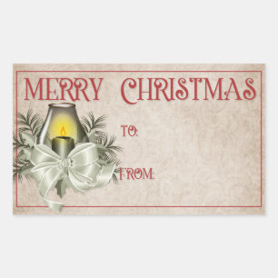 Merry Christmas   Green Candle Rectangular Sticker