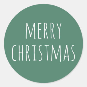 Merry Christmas. Green cute simple typography Classic Round Sticker