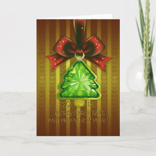 Merry Christmas Green Diamond Tree Greeting Card