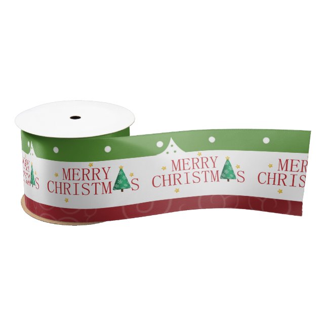 Merry Christmas Green Dot Stripe and Red Stripe  Satin Ribbon (Spool)