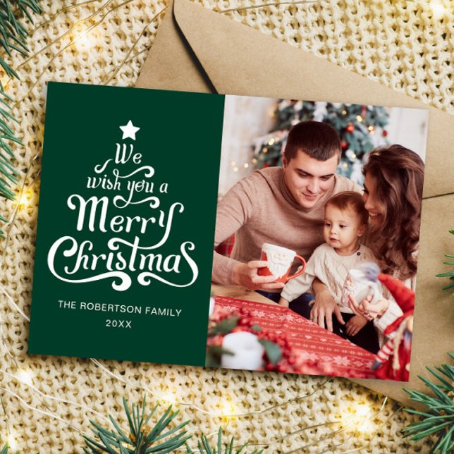 Merry Christmas green family photo Holiday Card (Creator Uploaded)