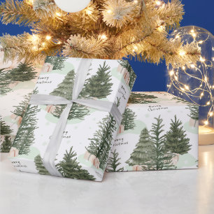 Merry Christmas Green Fir Trees and Presents  Wrapping Paper
