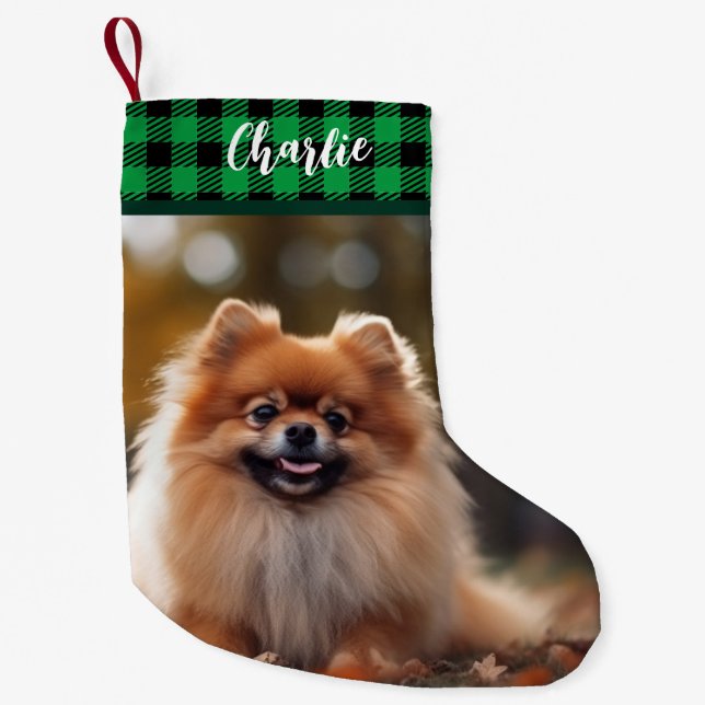 Merry Christmas Green Flannel Small Gift Stocking (Front)