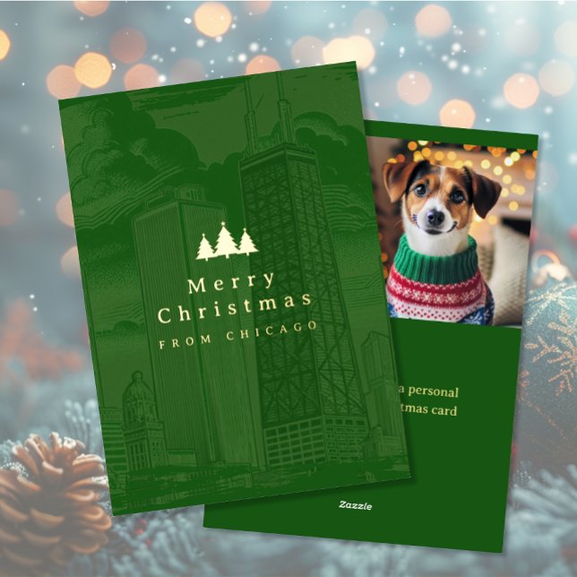 Merry Christmas Green Foil Holiday Photo Card (Merry Christmas Green Foil Holiday Photo Card (front and back))