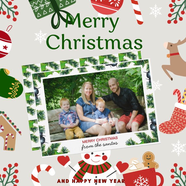 Merry Christmas Green Frame Pineneedles Branches Invitation (Creator Uploaded)
