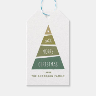 Merry Christmas. Green geometric holiday tree Gift Tags