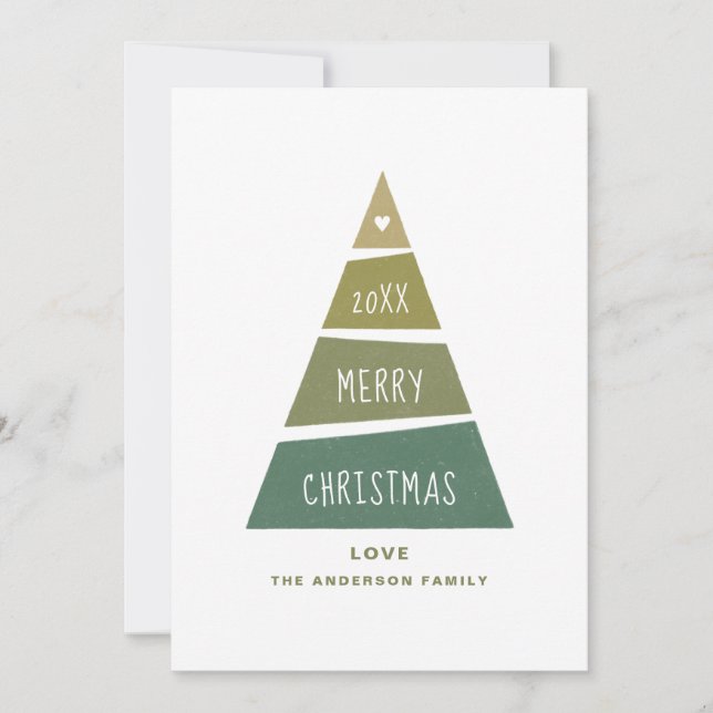Merry Christmas. Green geometric modern tree Holiday Card (Front)