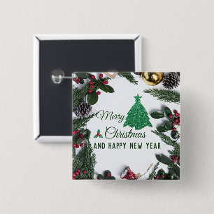 Merry christmas- green glitter 15 cm square badge