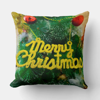Merry Christmas Green Glitter Christmas Tree Holid Cushion