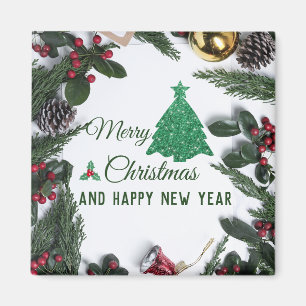 Merry christmas- green glitter   magnet