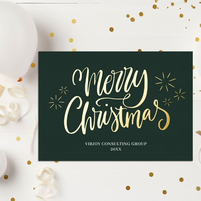 Merry Christmas Green Gold Calligraphy Business (Creator Uploaded)