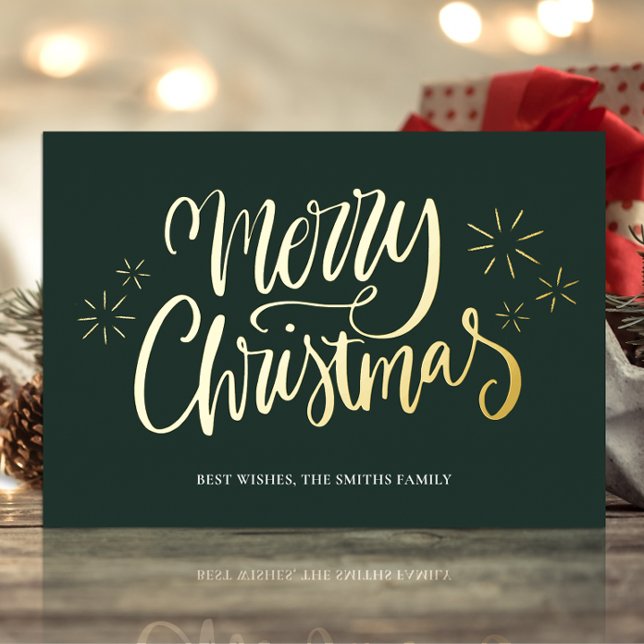 Merry Christmas Green Gold Calligraphy Non Photo (Creator Uploaded)