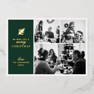 Merry Christmas. Green gold collage multi photo