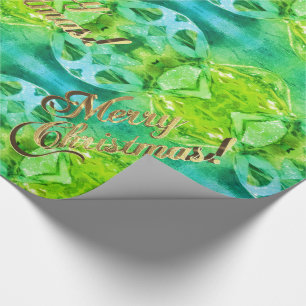 Merry Christmas Green Gold Script Elegant Chic Wrapping Paper