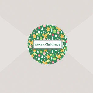 Merry Christmas Green Holiday Themed Design Classic Round Sticker