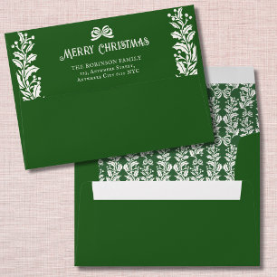 Merry Christmas Green Holly Berry Return Address Envelope