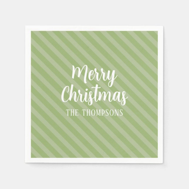 Merry Christmas Green Minimalist Simple Striped Napkin (Front)