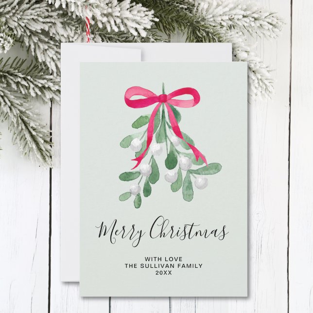 Merry Christmas Green Mistletoe Holiday Card (Creator Uploaded)