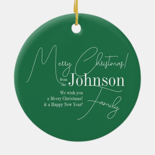 Merry Christmas Green Modern Ceramic Tree Decoration (Back)